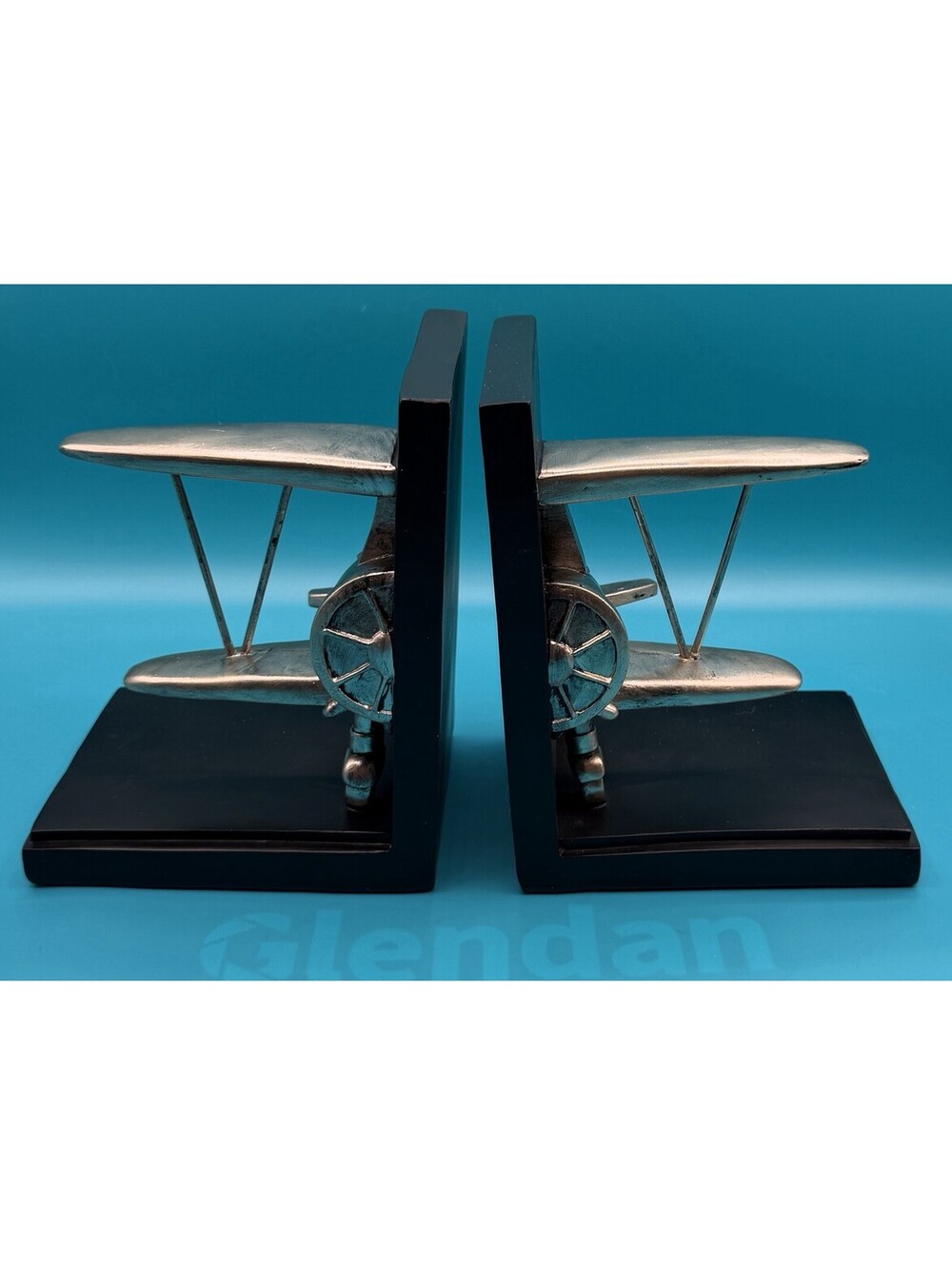 Vintage Biplane Bookends Aviation Airplane Pilot Decor Retro Book End Set
